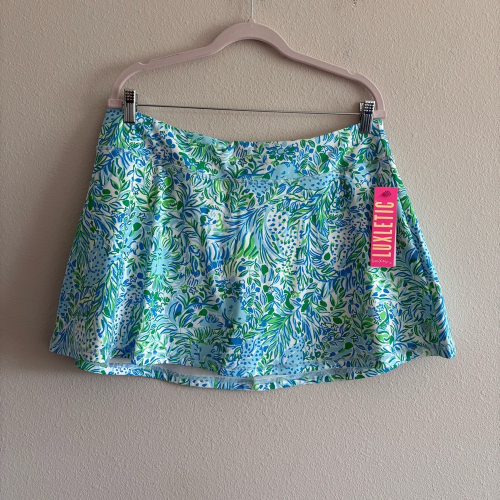 NWT Lilly Pulitzer Luxletic Aila Skort Women’s XL Hydra Blue Dandy Lions